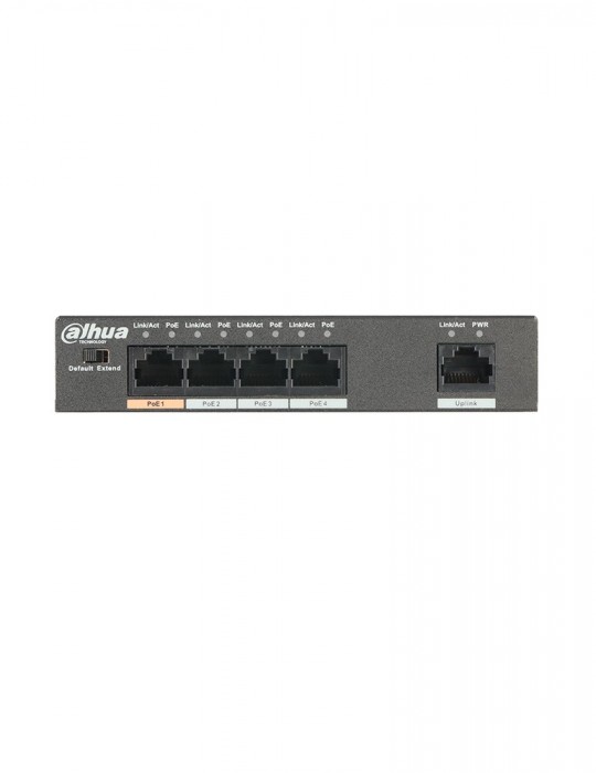 [PFS3005-4ET-60] DAHUA Gigabit No Gestionable Switch 4 Ports Fast Ethernet 10/100Mbps Transmisión PoE 200M, vista de puertos